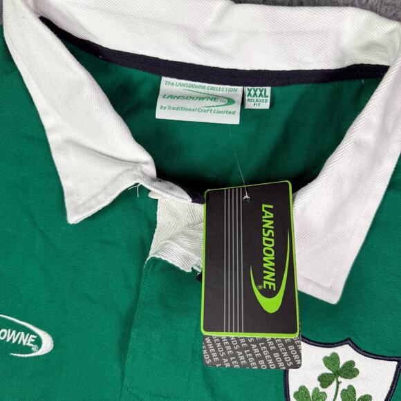 Vintage Lansdowne Ireland Rugby Polo Shirt Mens 3XL Green White Soccer 90s NEW - Picture 3 of 10
